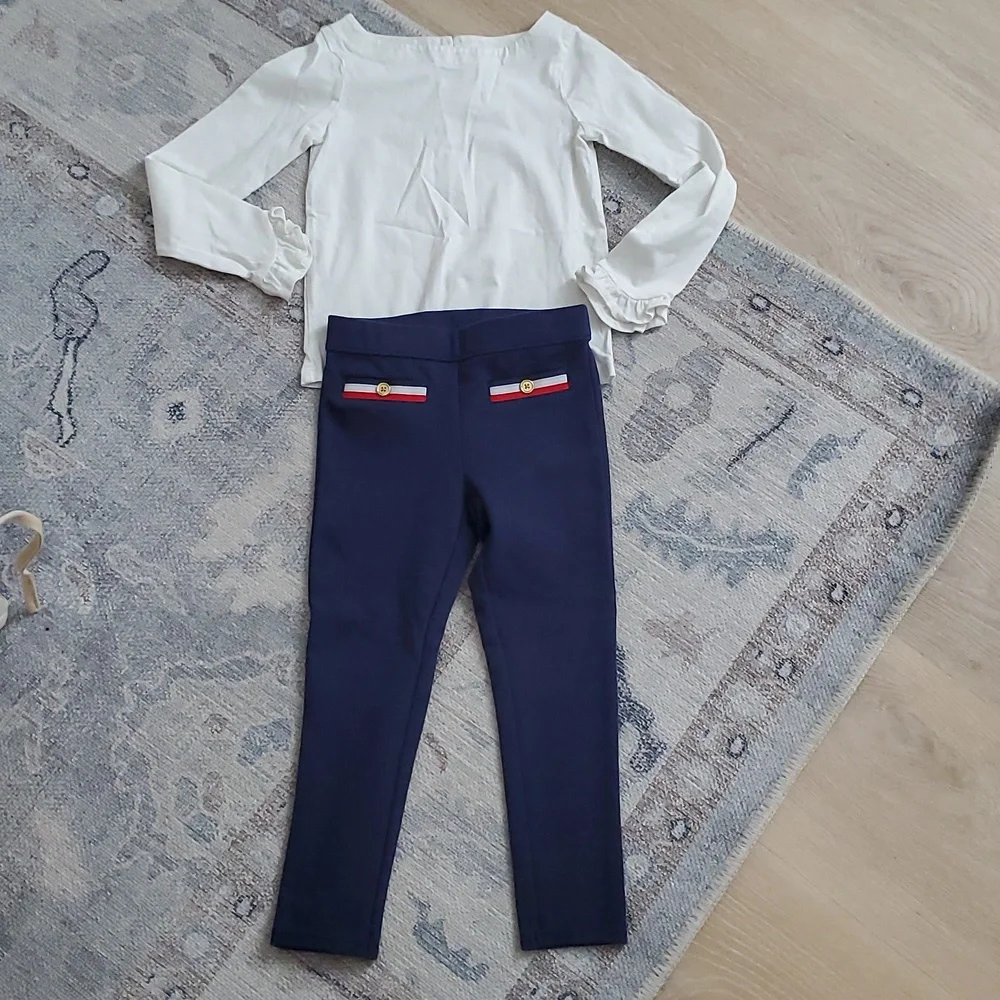 Janie and Jack Girls 2 Piece Red, White, Blue Outfit Boatneck Ruffle Sz4
